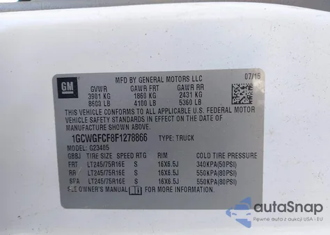 2015 Chevrolet Express 2500 Work Van из США, поврежденный, VIN 1GCWGFCF8F1278866